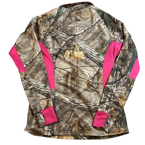 Realtree Camo Quarter Zip Pullover Sweatshirt Green Pink Medium Hunting Outdoors - Picture 3 of 7